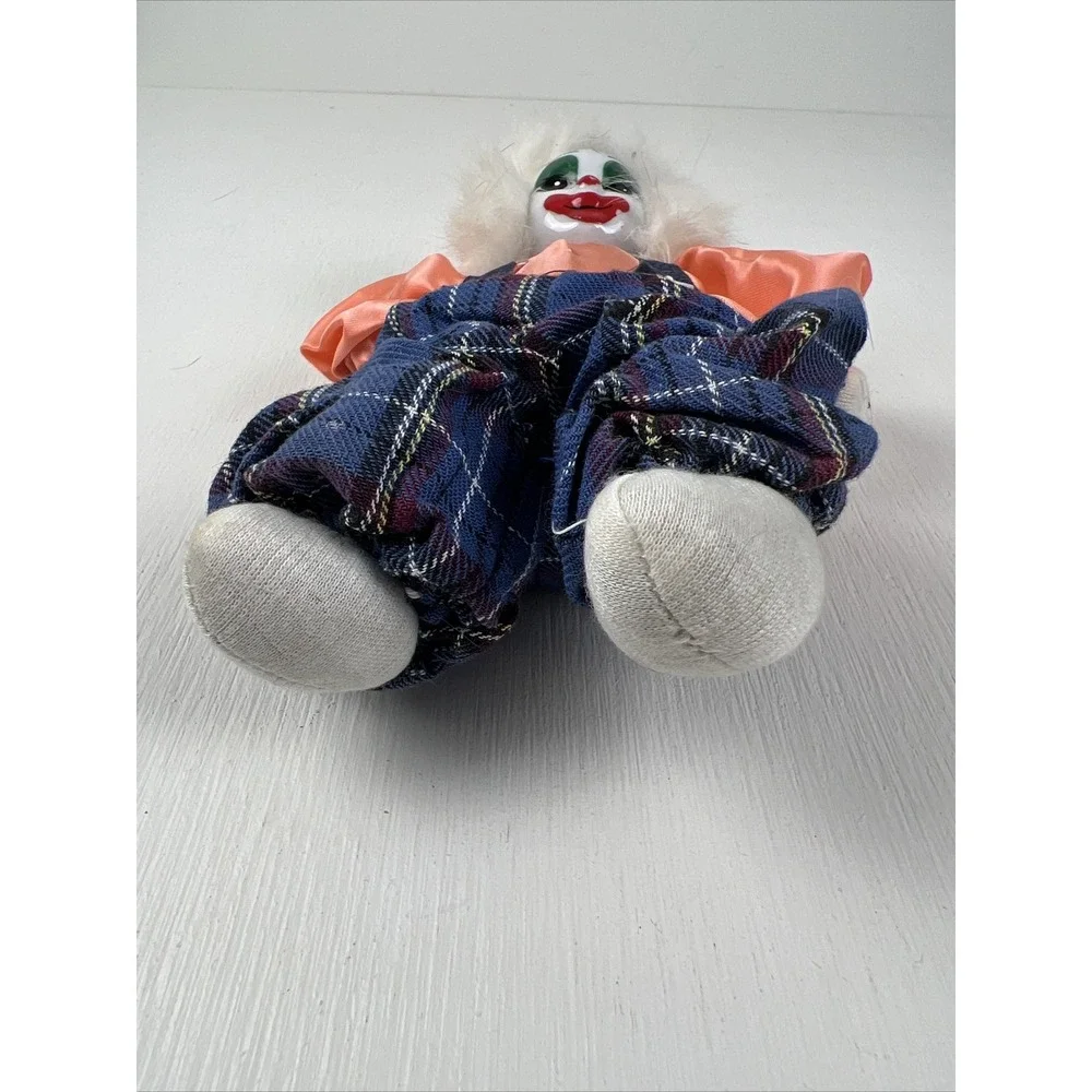 Porcelain‎ Clown Weighted Shelf Sitter Fabric Body Painted Vintage 8 inches